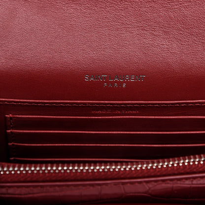 Saint Laurent Calfskin Crocodile Embossed Monogram Sunset Chain Wallet New Lipstick Red 6 of 6