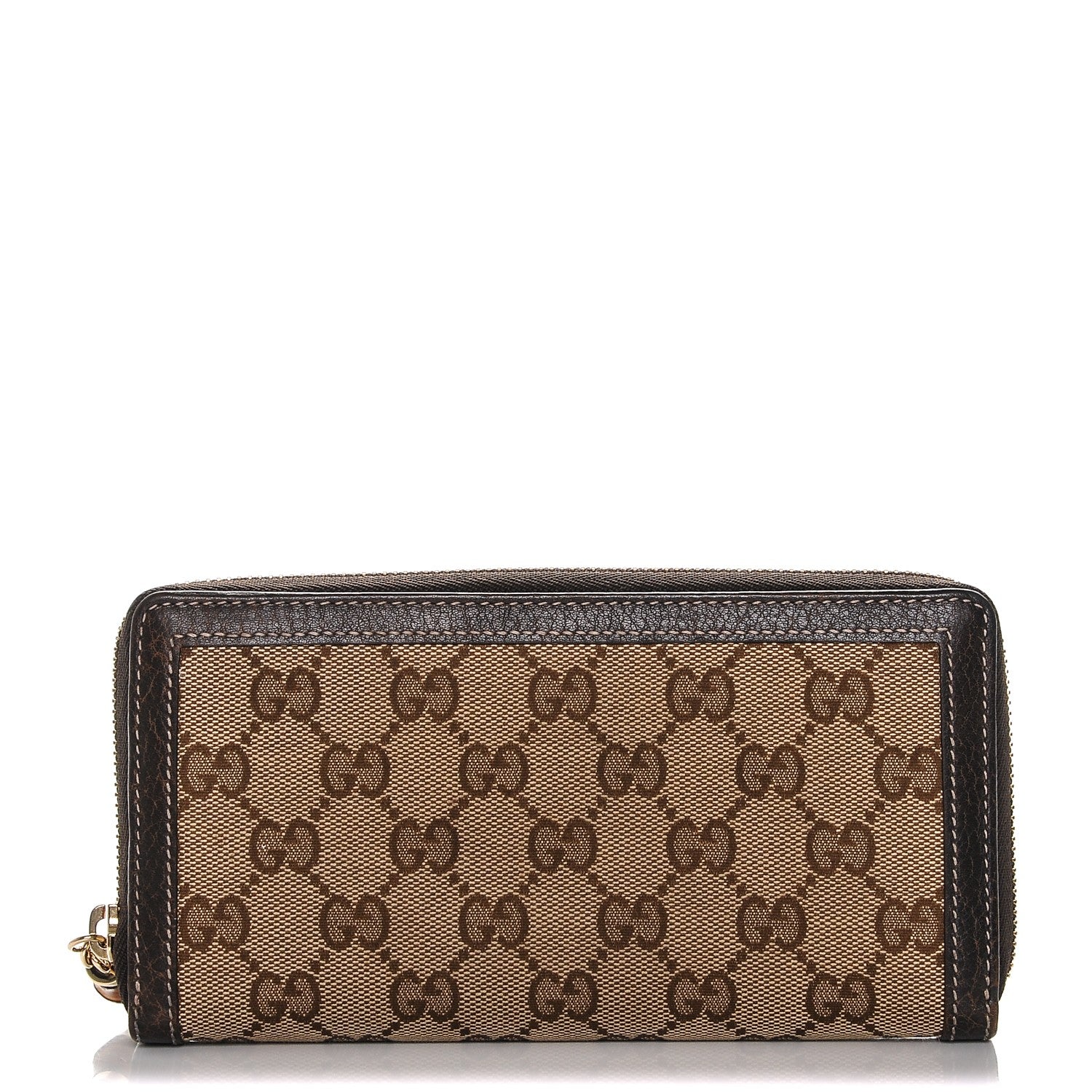 Gucci Monogram Calfskin Bamboo Tassel Zip Around Wallet Beige Ebony Chocolate 1 of 6
