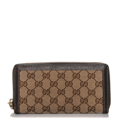 Gucci Monogram Calfskin Bamboo Tassel Zip Around Wallet Beige Ebony Chocolate 1 of 6