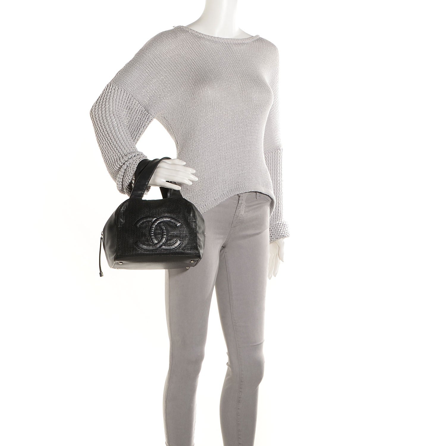 Chanel Leather Perforated Bowler Black 2 of 7