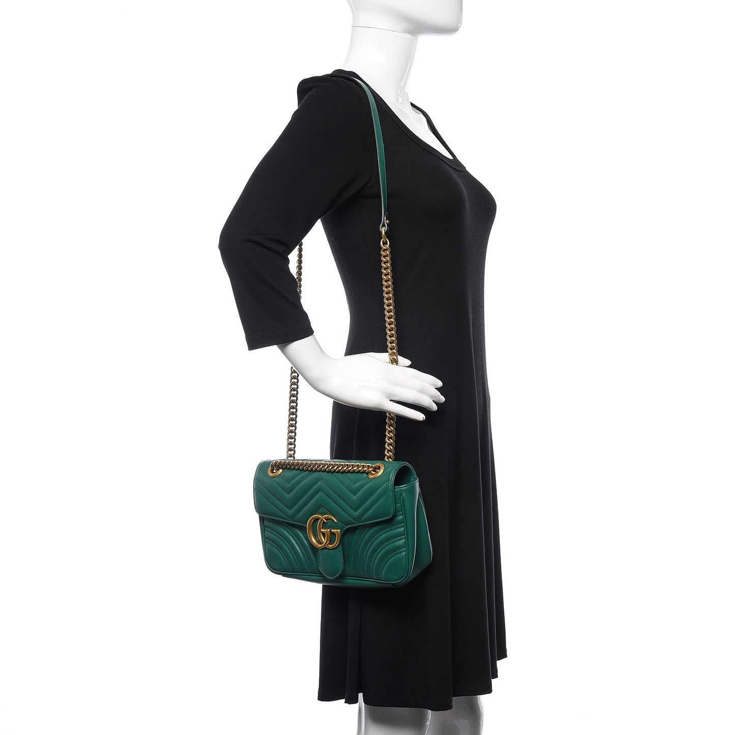 Calfskin Matelasse Small GG Marmont Shoulder Bag Emerald Green