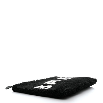 Balenciaga Sheepskin Shearling Contrasted Logo Large Zip Pouch Black 4 of 7