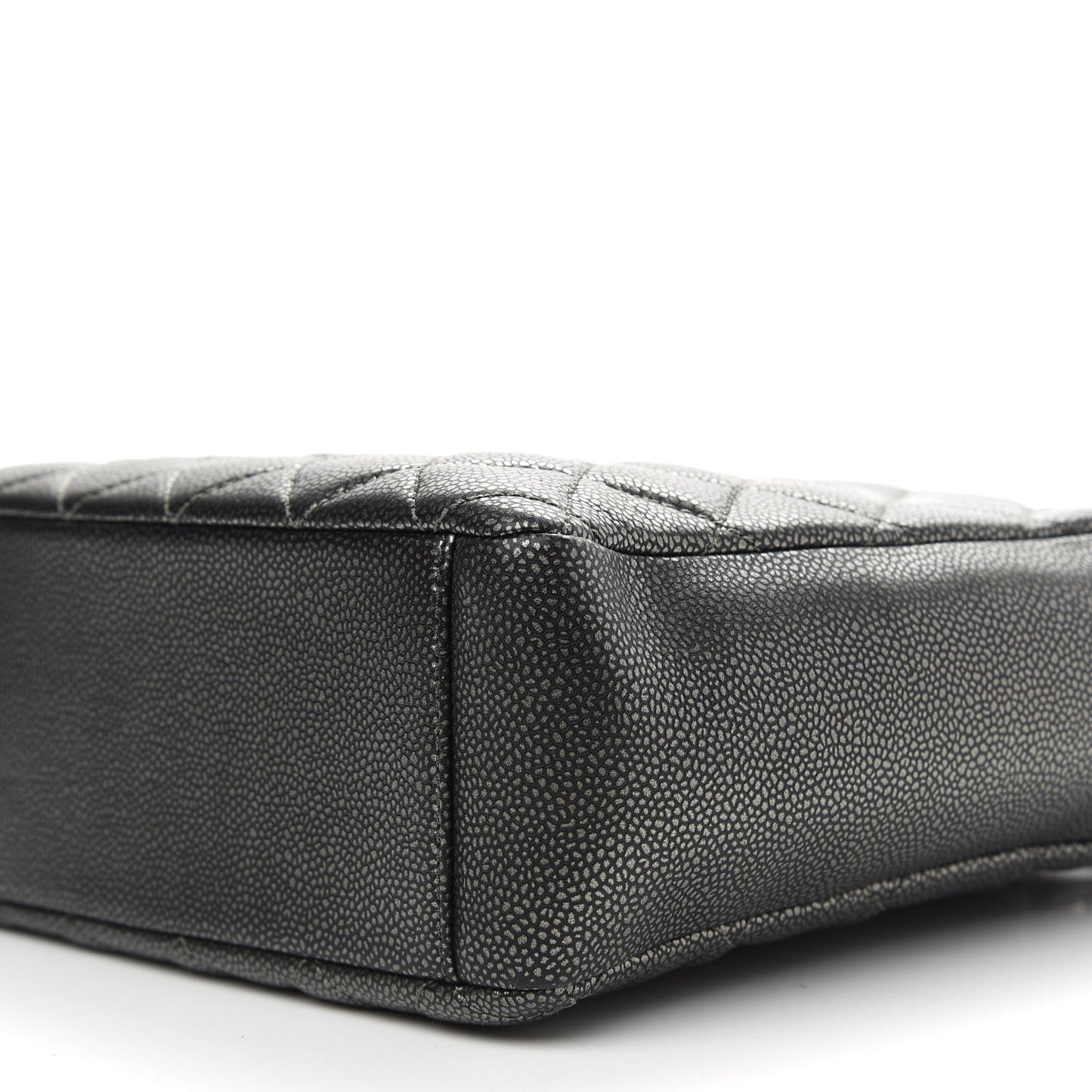Metallic Caviar Quilted Petit Shopping Tote PST Dark Silver