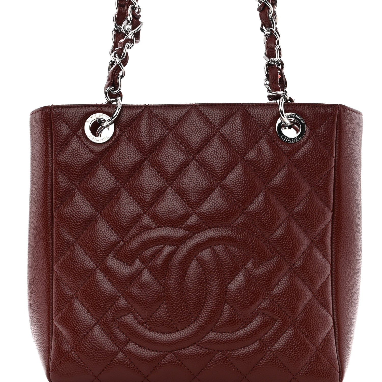 Chanel Caviar Quilted Petit Shopping Tote PST Burgundy 7 of 9