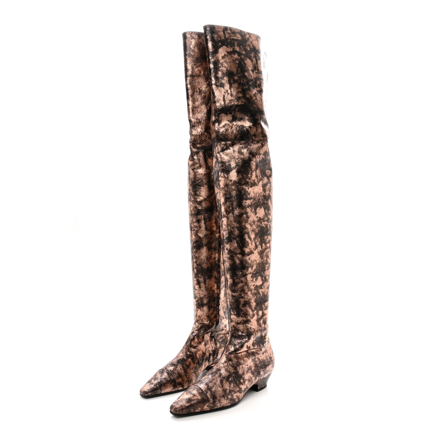 Chanel Laminated Goatskin Over the Knee Boots 37 Bronze 3 of 10