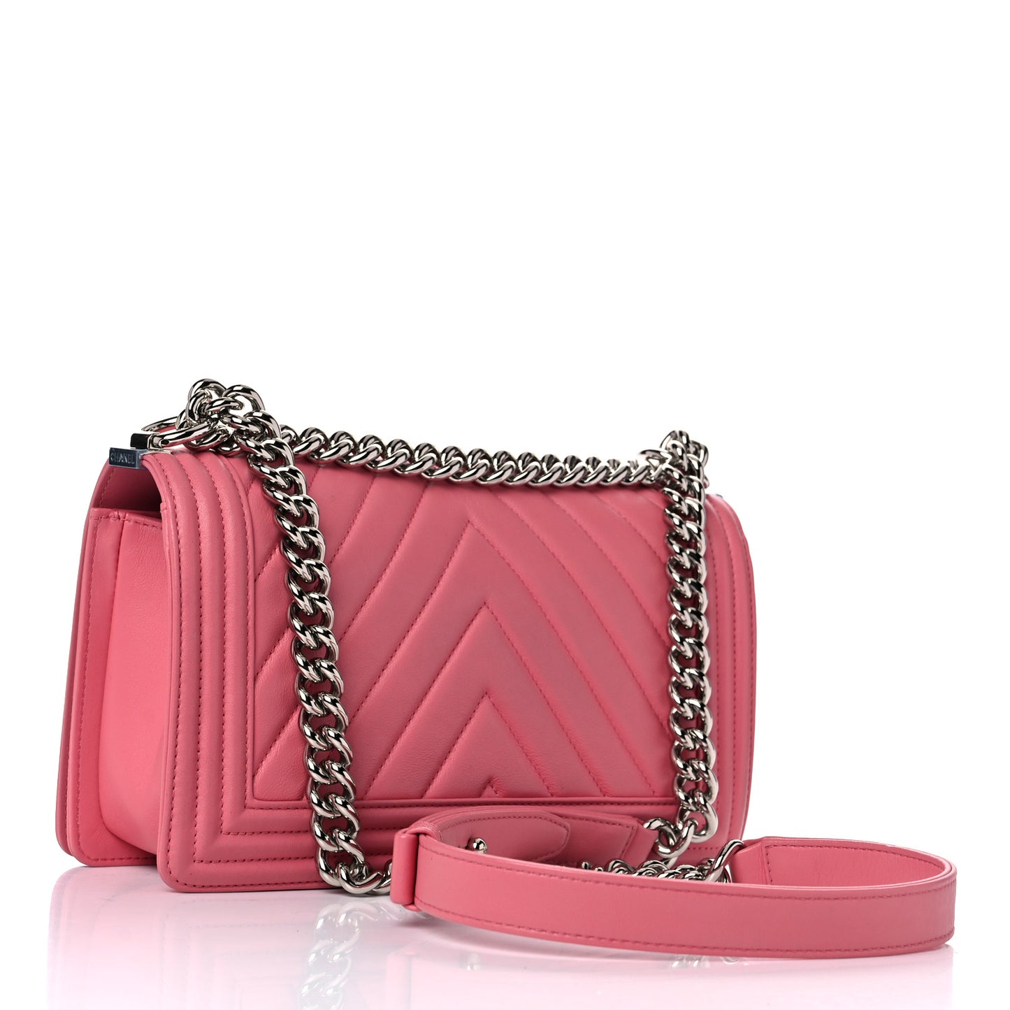 Calfskin Chevron Quilted Medium Boy Flap Pink