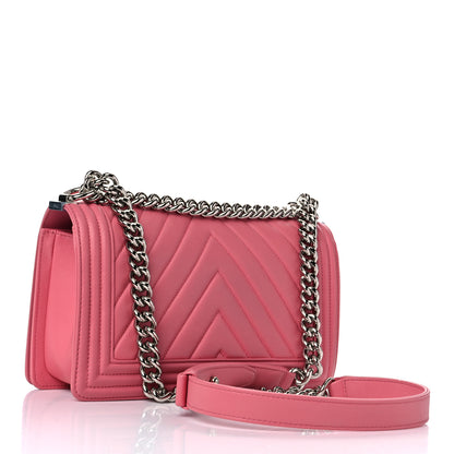 Chanel Calfskin Chevron Quilted Medium Boy Flap Pink 3 of 13
