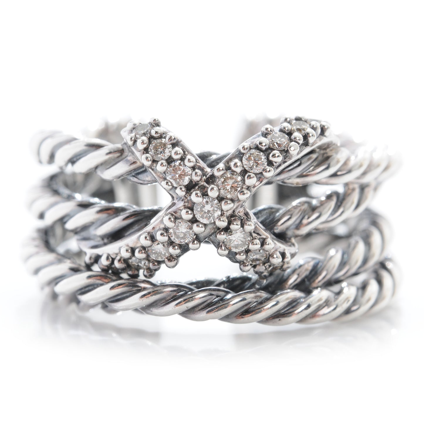 Sterling Silver Diamond Multi Cable X Ring 6.5