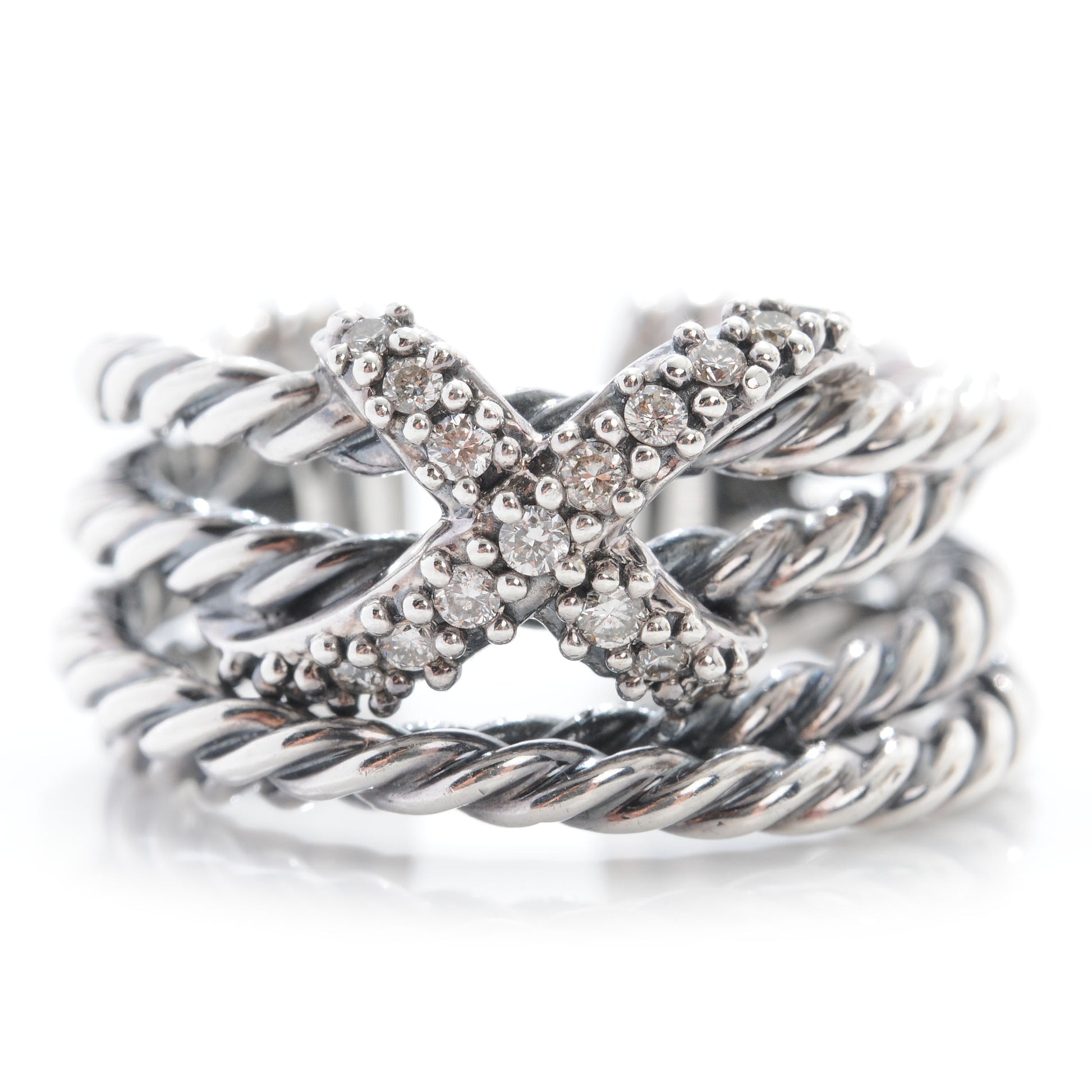 David Yurman Sterling Silver Diamond Multi Cable X Ring 6.5 1 of 7