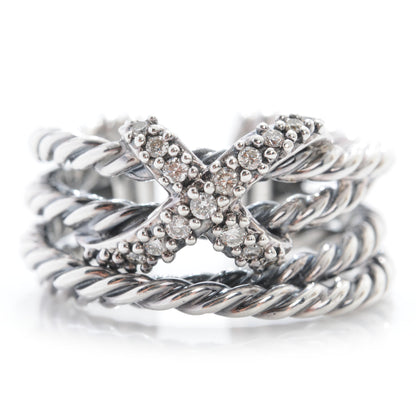 David Yurman Sterling Silver Diamond Multi Cable X Ring 6.5 1 of 7