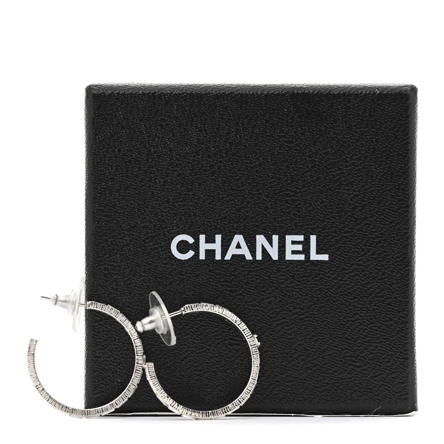 Chanel Baguette Crystal CC Hoop Earrings Silver 5 of 5