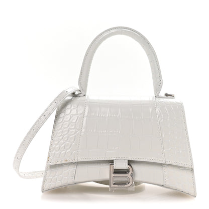 Balenciaga Shiny Calfskin Crocodile Embossed Small Hourglass Top Handle Bag White 1 of 10