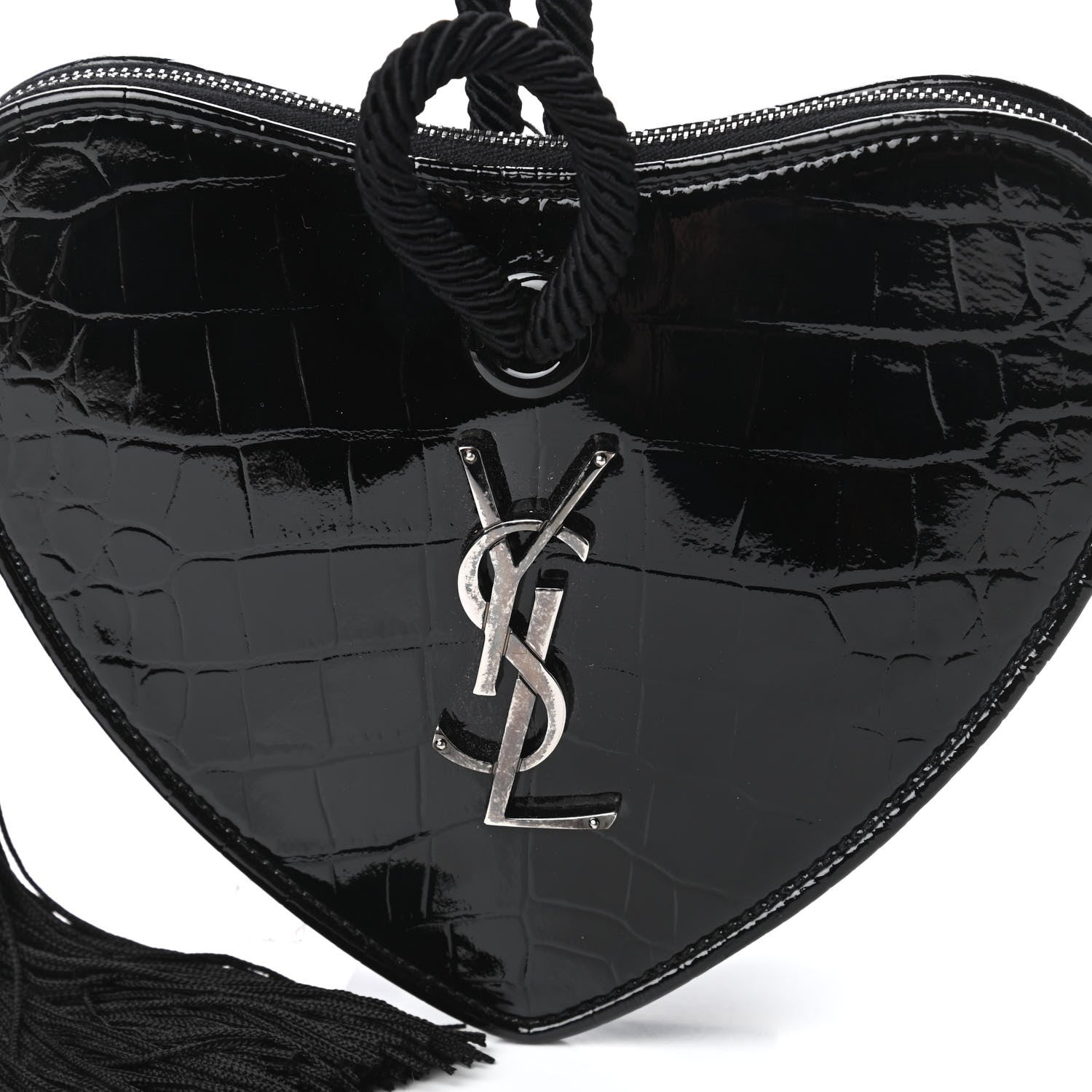 Saint Laurent Patent Crocodile Embossed Sac Coeur Heart Shaped Clutch Black 10 of 10