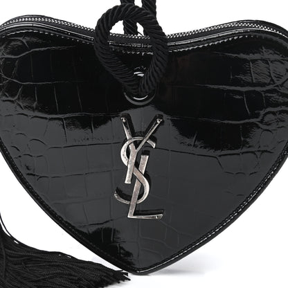Saint Laurent Patent Crocodile Embossed Sac Coeur Heart Shaped Clutch Black 10 of 10