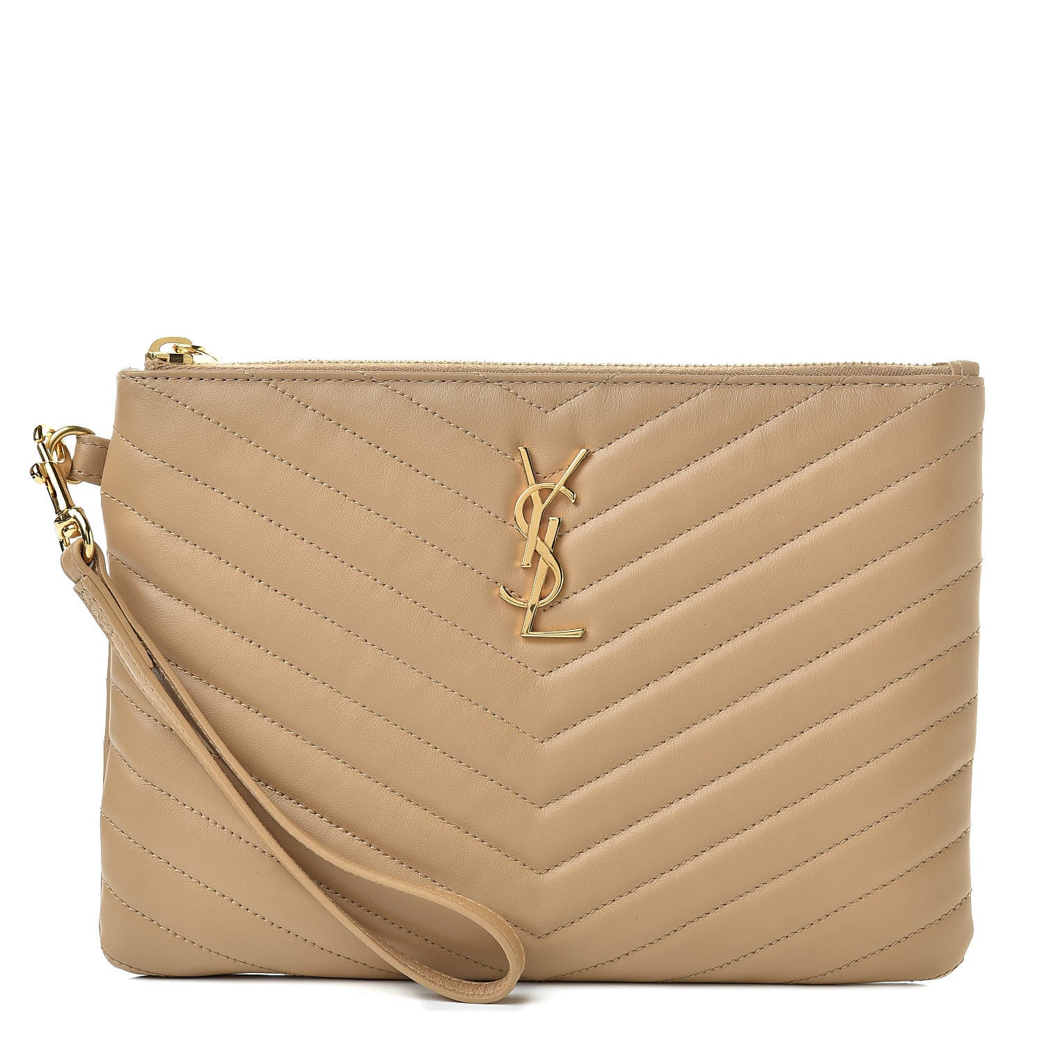 Saint Laurent Calfskin Matelasse Chevron Monogram A5 Wristlet Cork 1 of 7