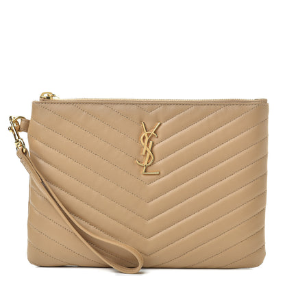 Saint Laurent Calfskin Matelasse Chevron Monogram A5 Wristlet Cork 1 of 7