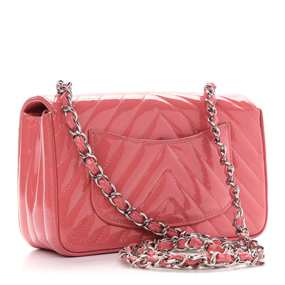 Chanel Patent Calfskin Chevron Quilted Mini Rectangular Flap Pink 3 of 9