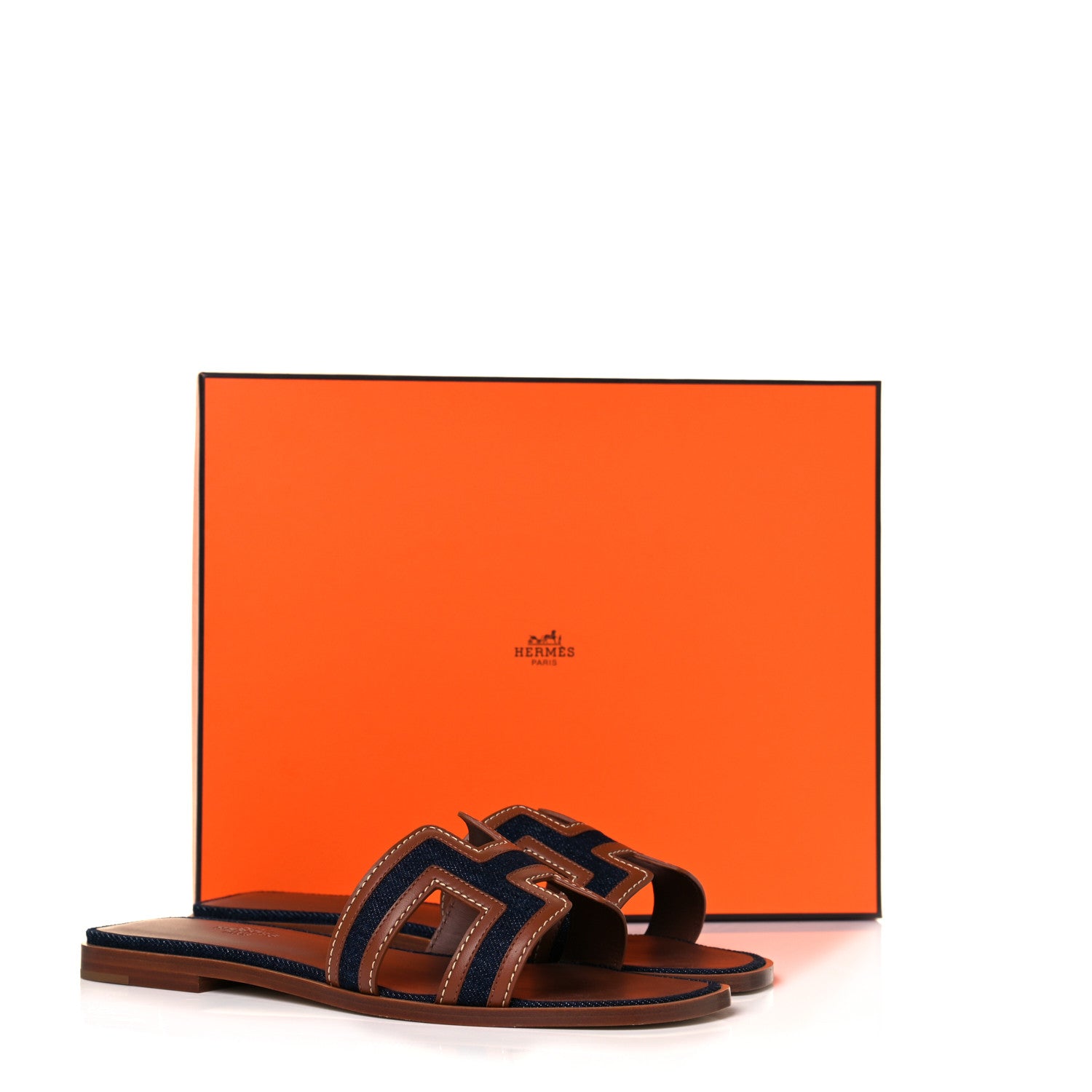 Hermes Calfskin Denim Oran Sandals 38 Bleu Brut Gold 9 of 9