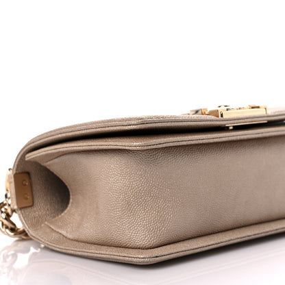 Chanel Metallic Caviar Chevron Quilted Small Boy Flap Light Beige 8 of 10