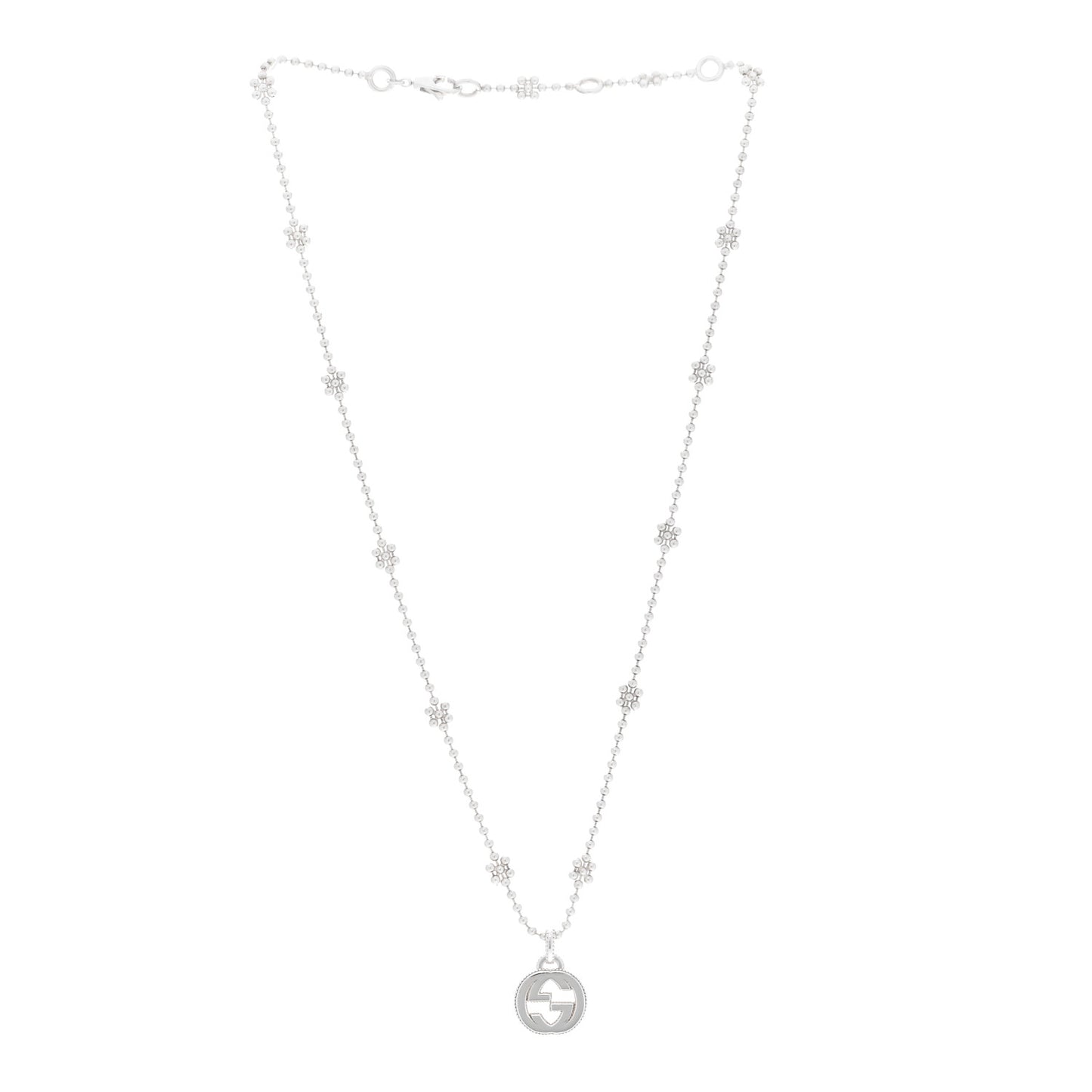 Sterling Silver Interlocking G Beaded Cluster Pendant Necklace