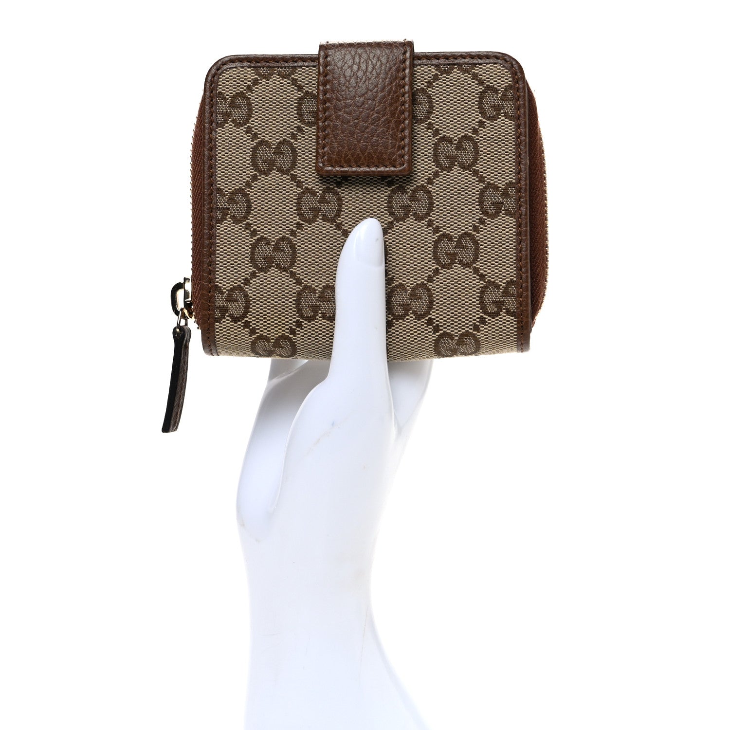 Gucci Monogram Dollar Calfskin Zip Around French Wallet Beige Ebony Tabacco 2 of 7