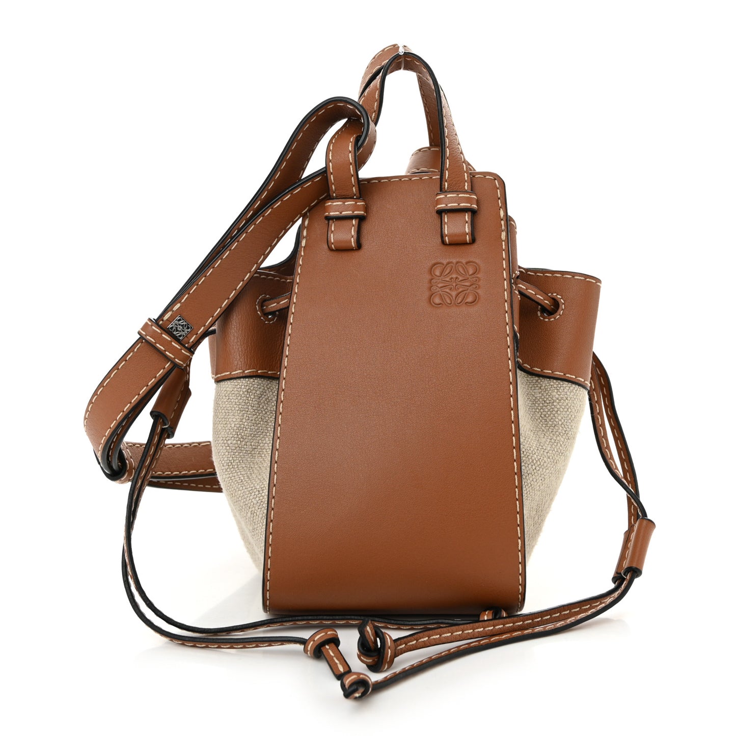 Calfskin Canvas Mini Hammock Shoulder Bag Natural Tan