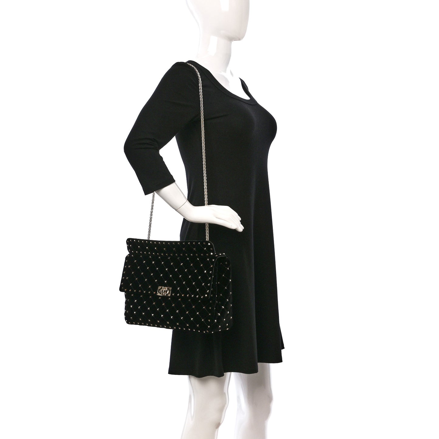 Velvet Medium Rockstud Spike Shoulder Bag Black