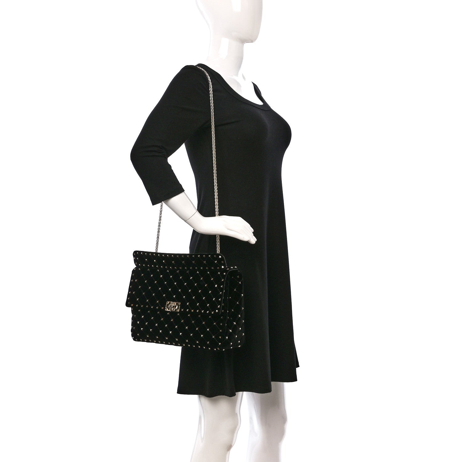 Valentino Garavani Velvet Medium Rockstud Spike Shoulder Bag Black 2 of 8