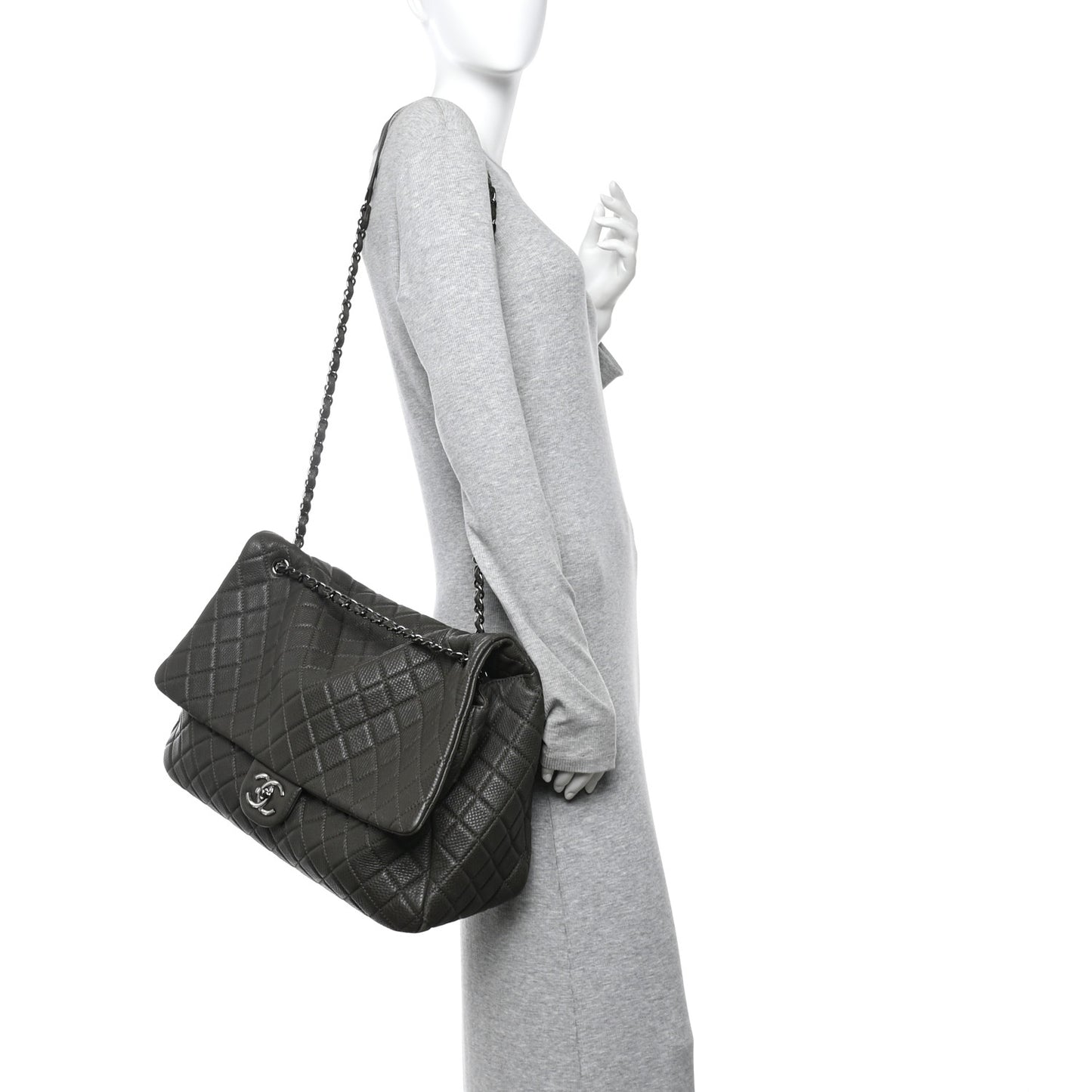 Calfskin Quilted XXL Travel Flap Bag Khaki