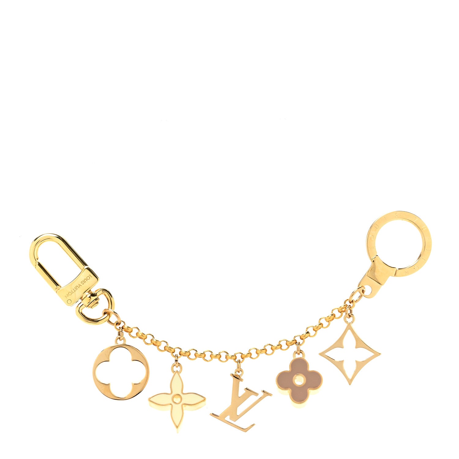Louis Vuitton Brass Enamel Fleur De Monogram Bag Charm Chain Gold 1 of 3