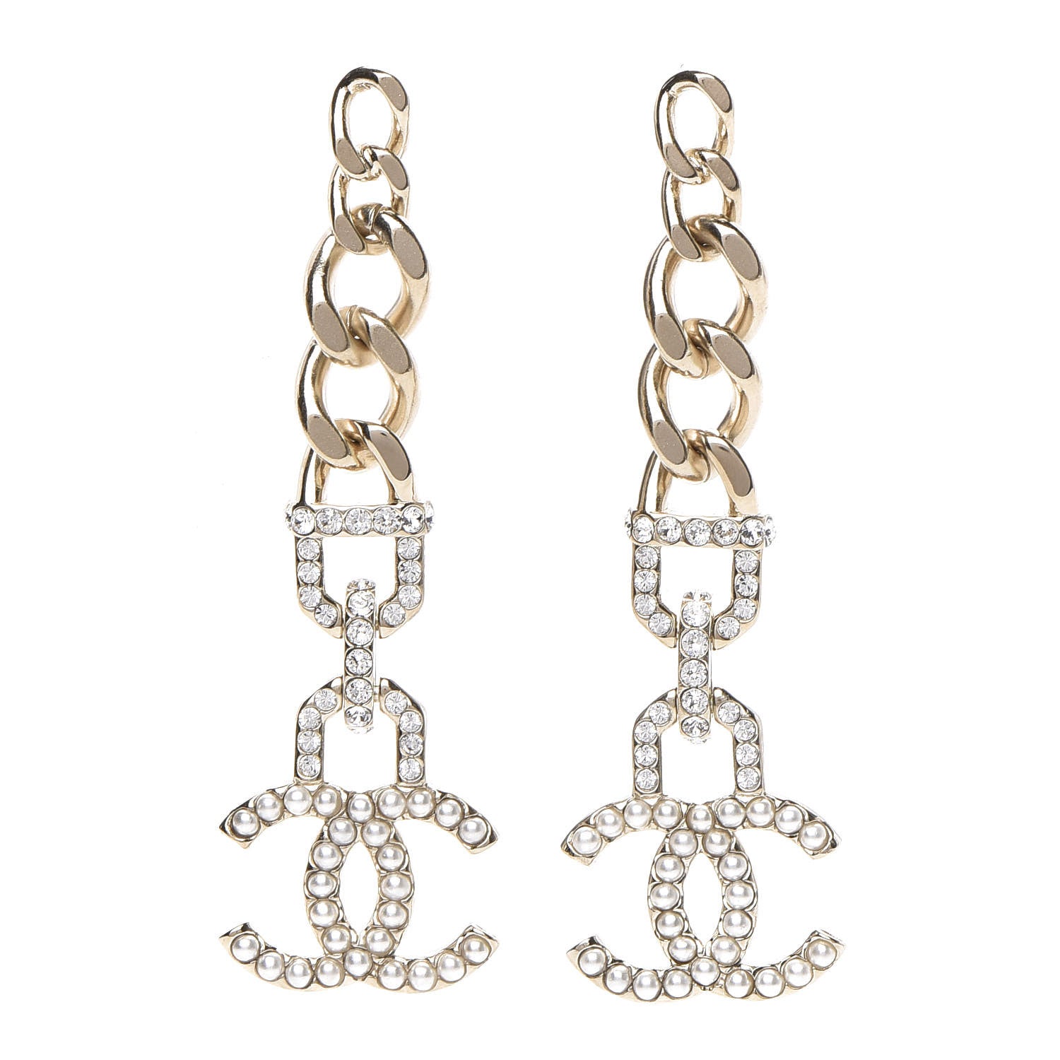 Chanel Metal Crystal CC Vendome CC Dangle Earrings Gold 1 of 5