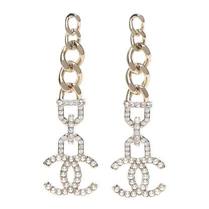 Chanel Metal Crystal CC Vendome CC Dangle Earrings Gold 1 of 5