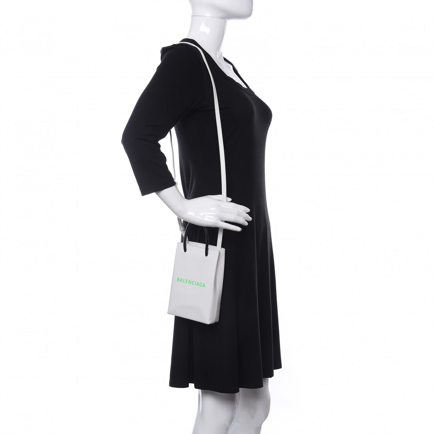 Squared Calfskin Logo Shopping Phone Holder Bag White Light Green