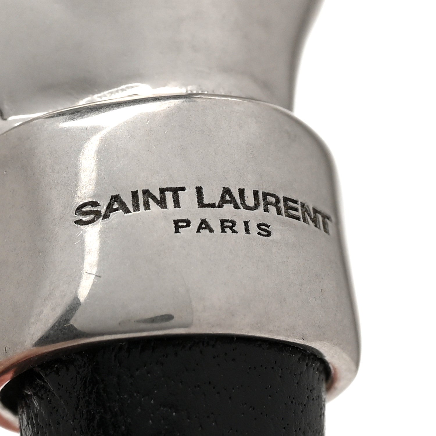 Saint Laurent Calfskin Fist Cuff Bracelet Silver Black 4 of 5