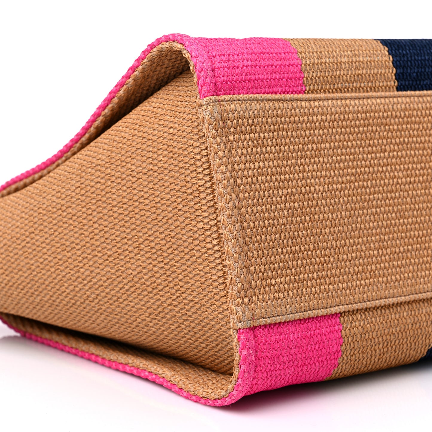 Straw Raffia Calfskin Striped Medium Deauville Tote Dark Beige Fuchsia Navy Blue