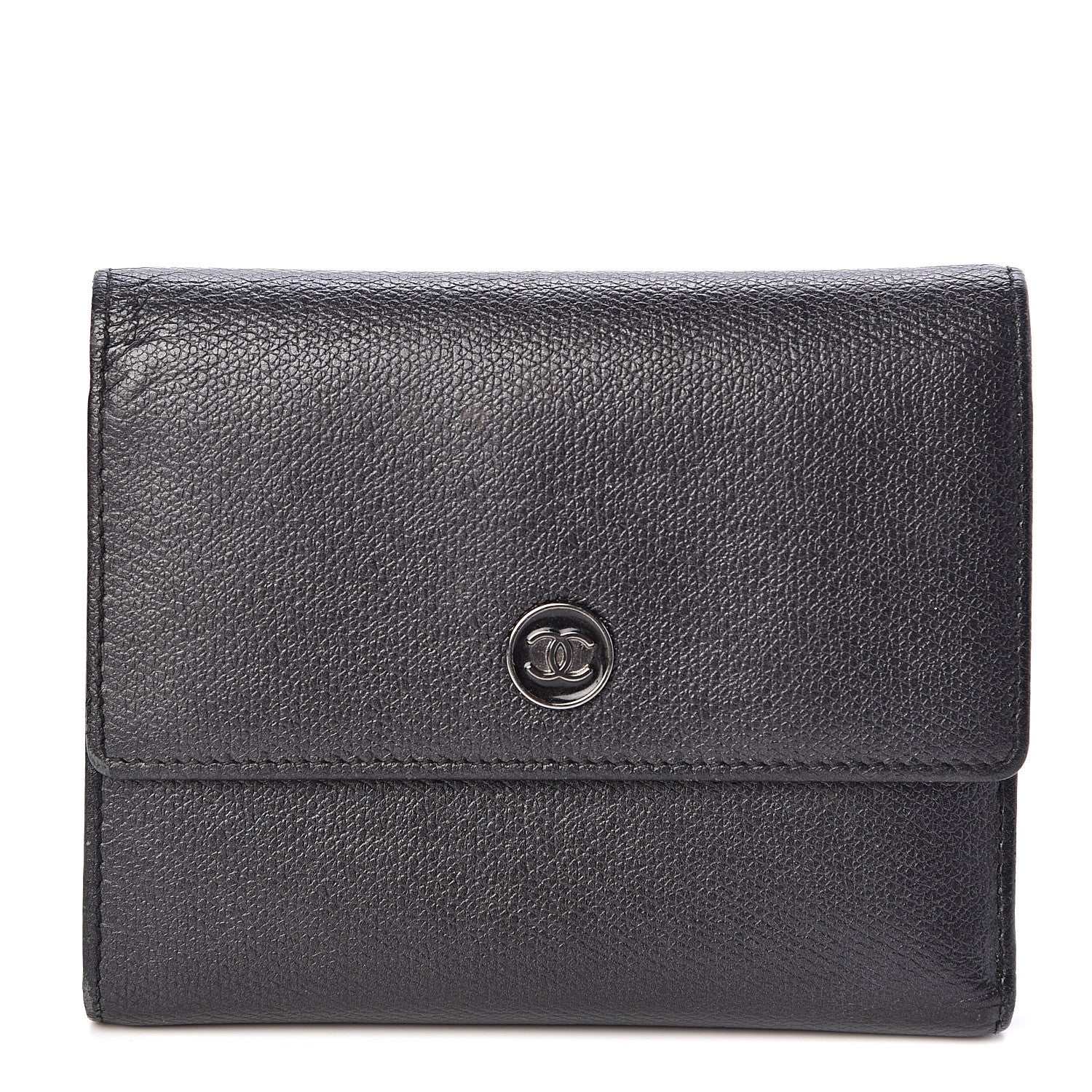 Chanel Grained Calfskin CC Button Flap Wallet Black 1 of 13