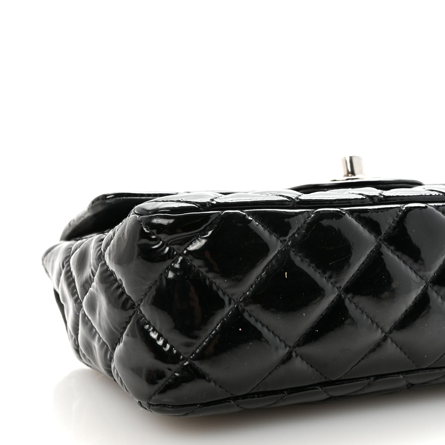 Patent Calfskin Quilted Mini Rectangular Flap Black
