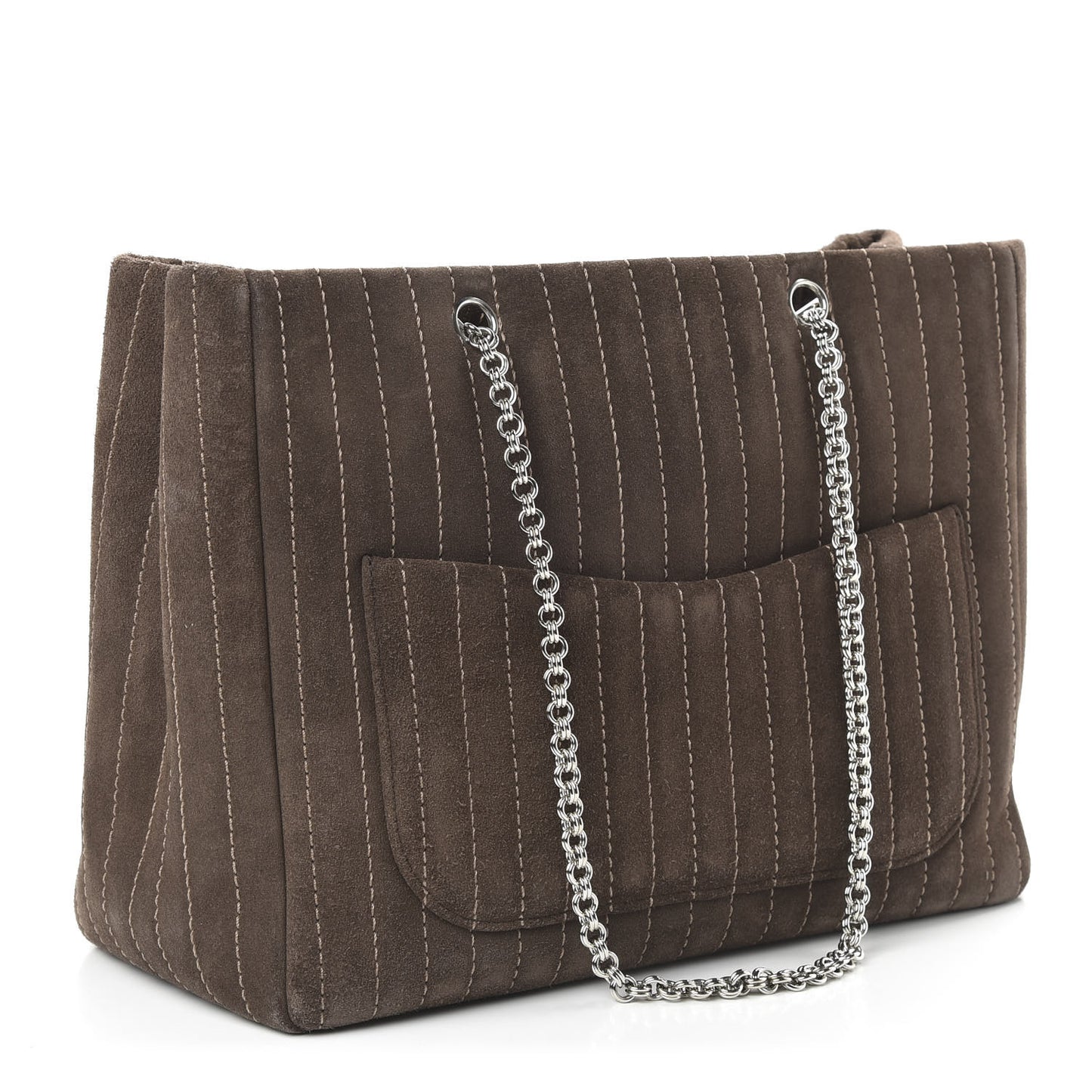 Suede Quilted Vertical Tote Brown