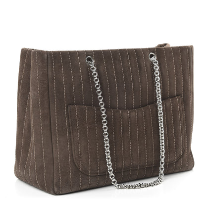 Chanel Suede Quilted Vertical Tote Brown 3 of 11