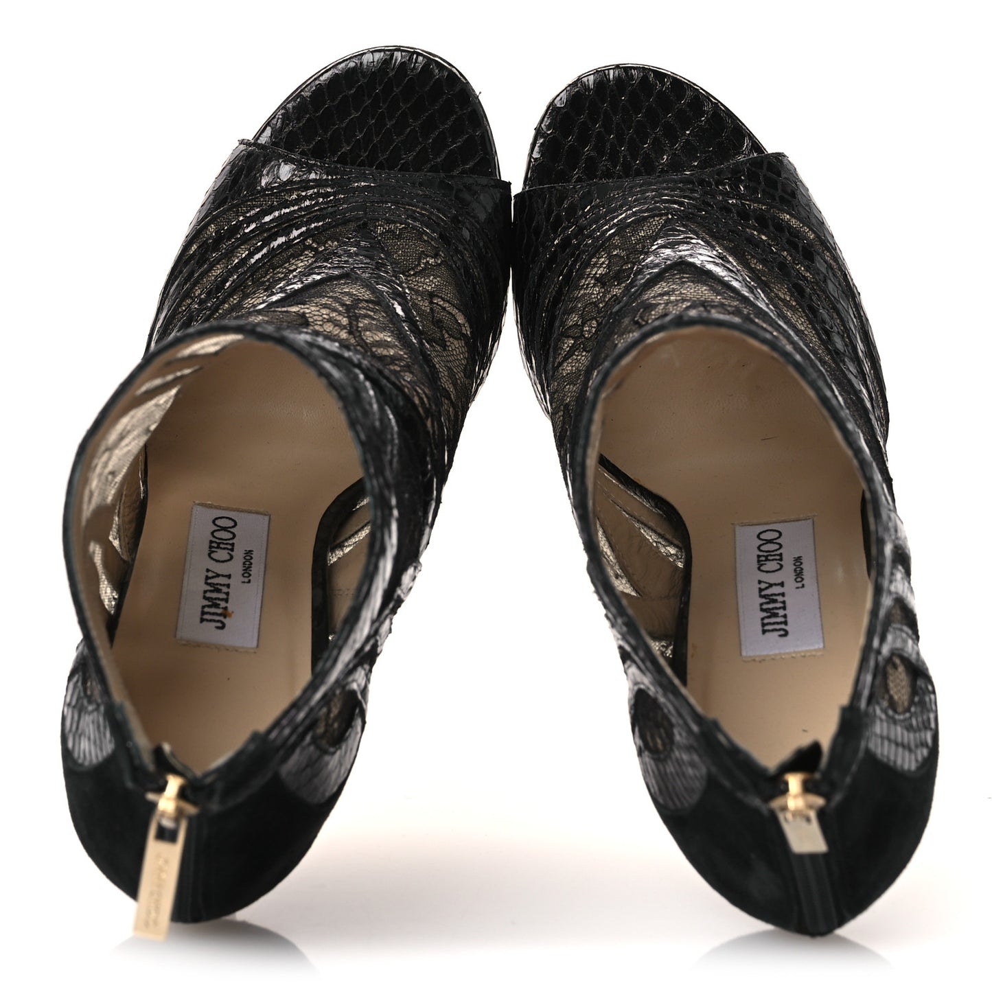 Lace Snake Embossed Mesh Ankle Booties 38.5 Black