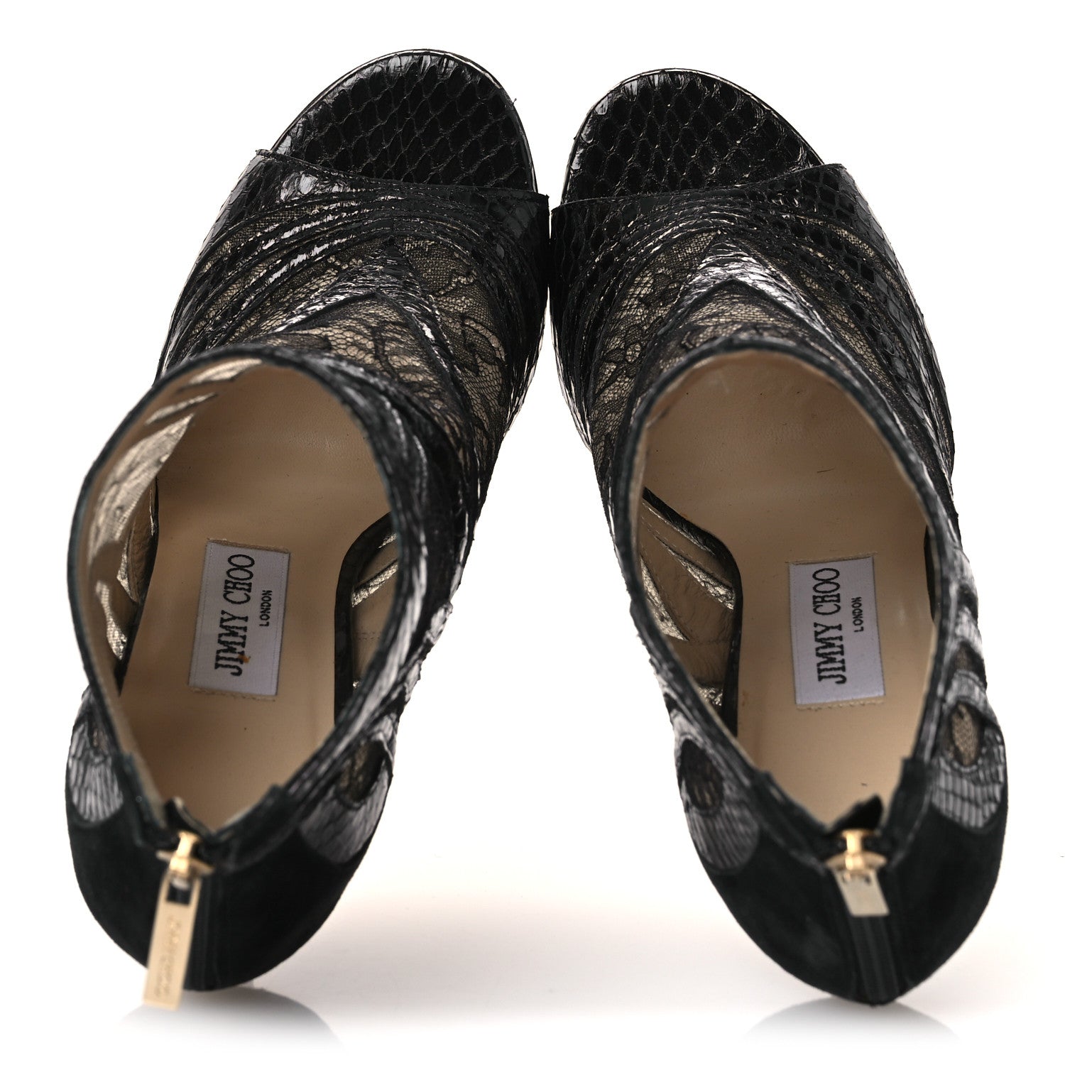 Jimmy Choo Lace Snake Embossed Mesh Ankle Booties 38.5 Black 2 of 13