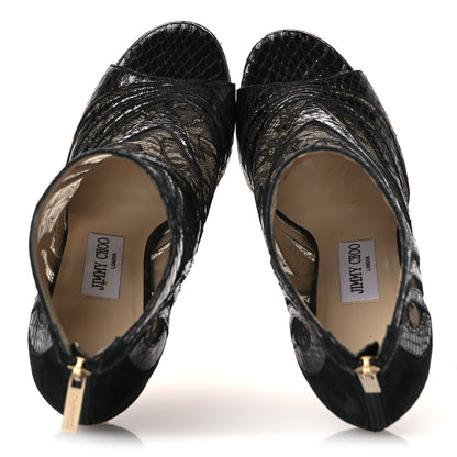 Jimmy Choo Lace Snake Embossed Mesh Ankle Booties 38.5 Black 2 of 13