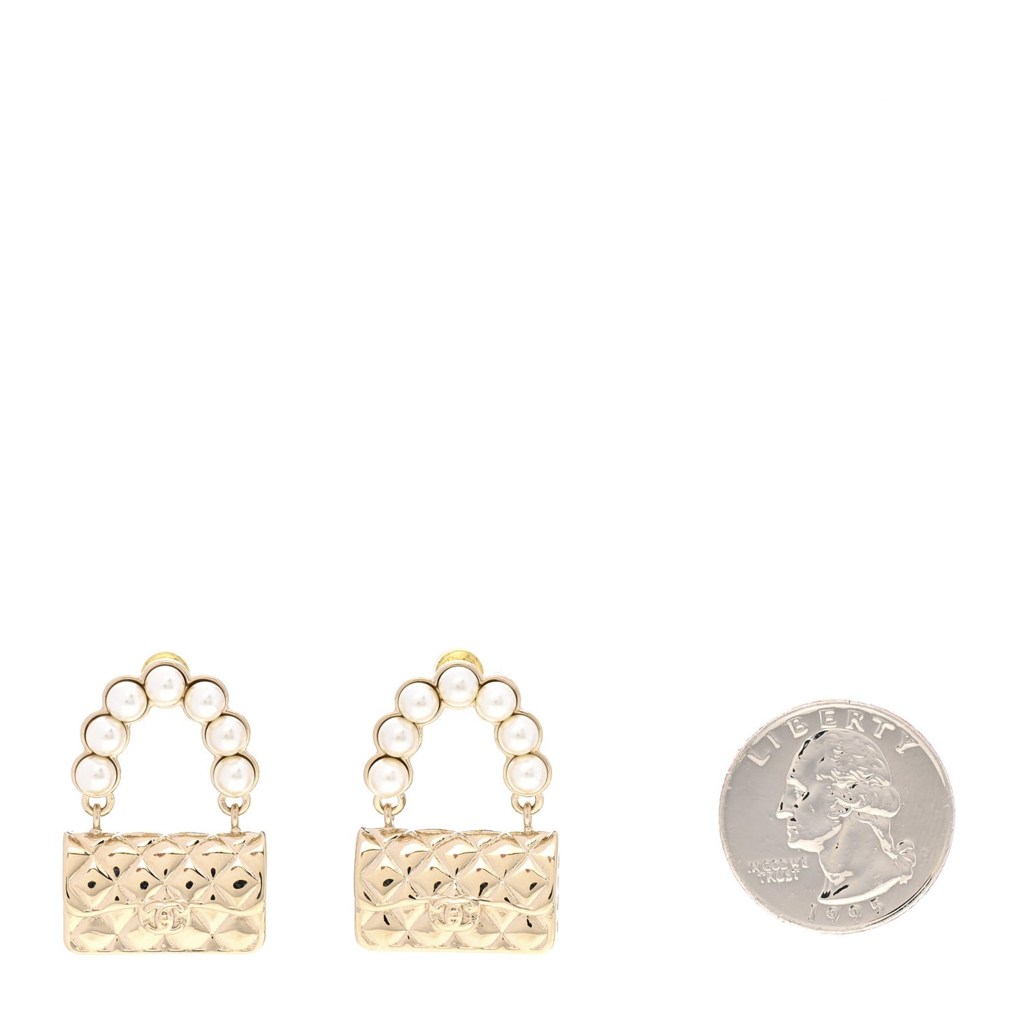 Pearl Quilted CC Flap Bag Earrings Gold
