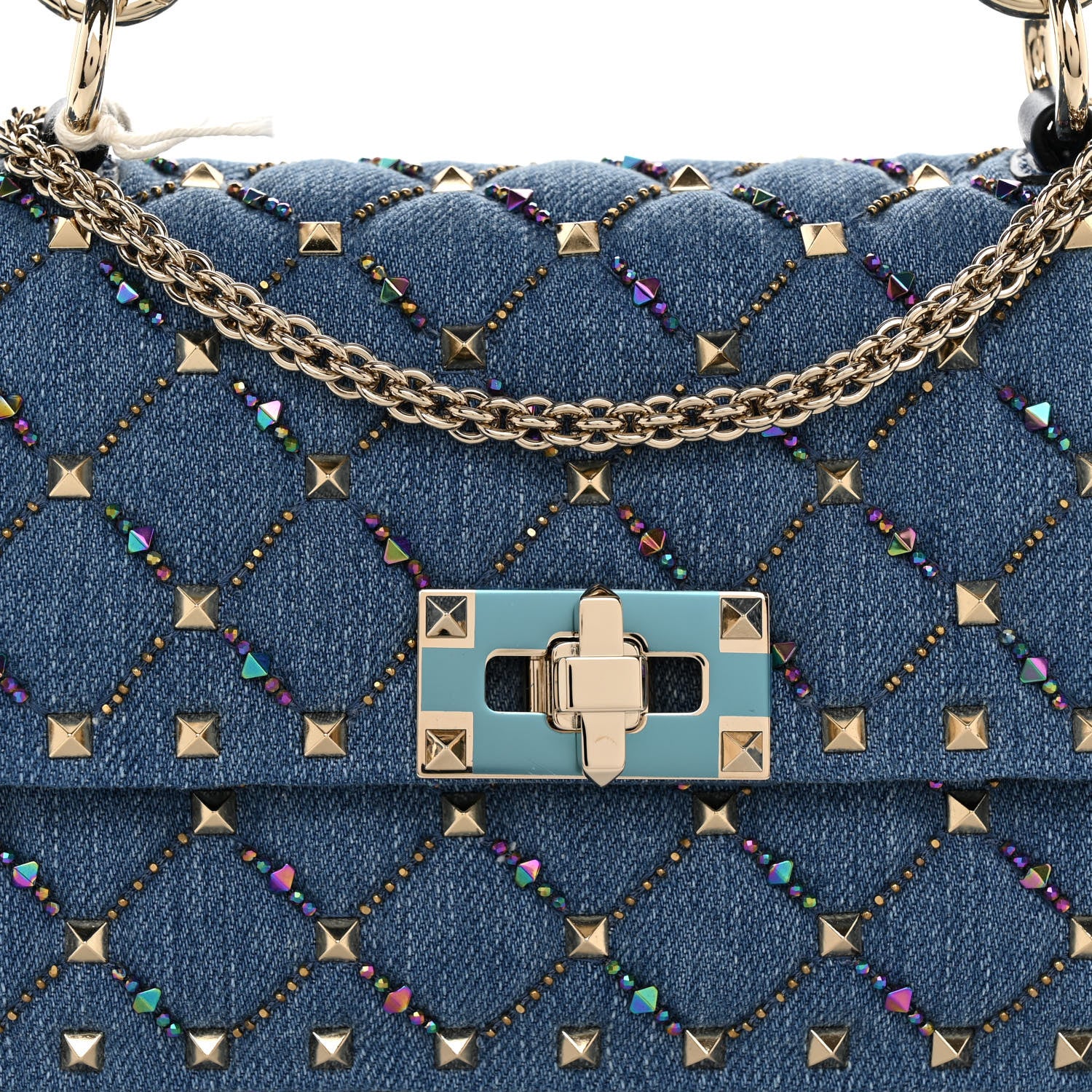 Valentino Garavani Denim Small Rockstud Jewel Spike Shoulder Bag Blue 7 of 9