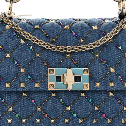 Valentino Garavani Denim Small Rockstud Jewel Spike Shoulder Bag Blue 7 of 9