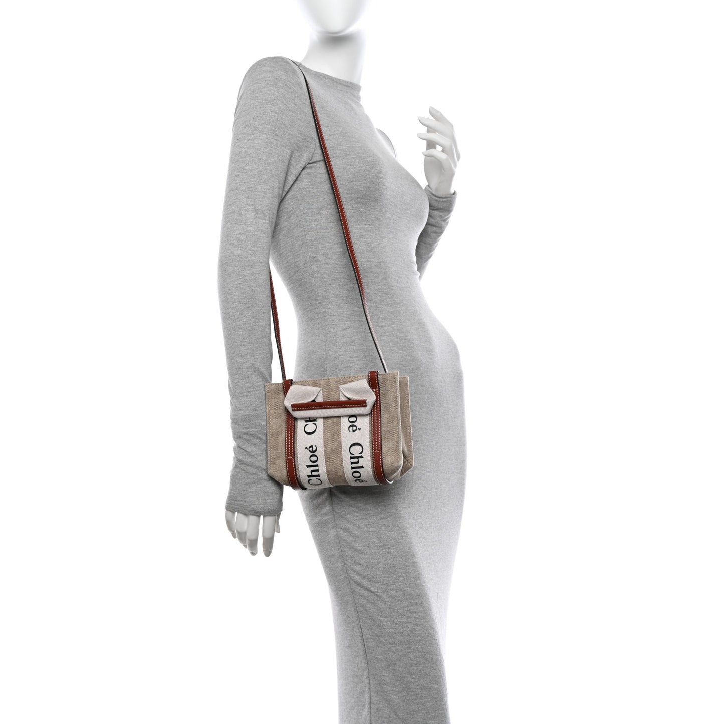 Cotton Calfskin Mini Woody Ribbon Tote White Brown