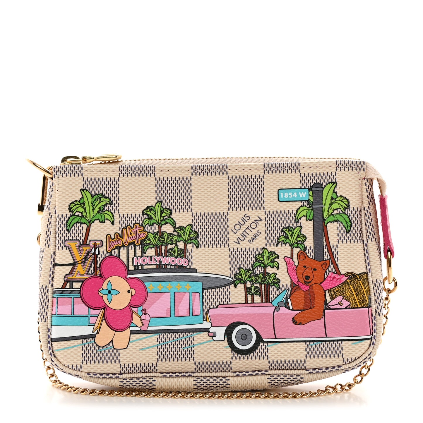 Damier Azur 2021 Christmas Animation Hollywood Mini Pochette Accessories Fuchsia