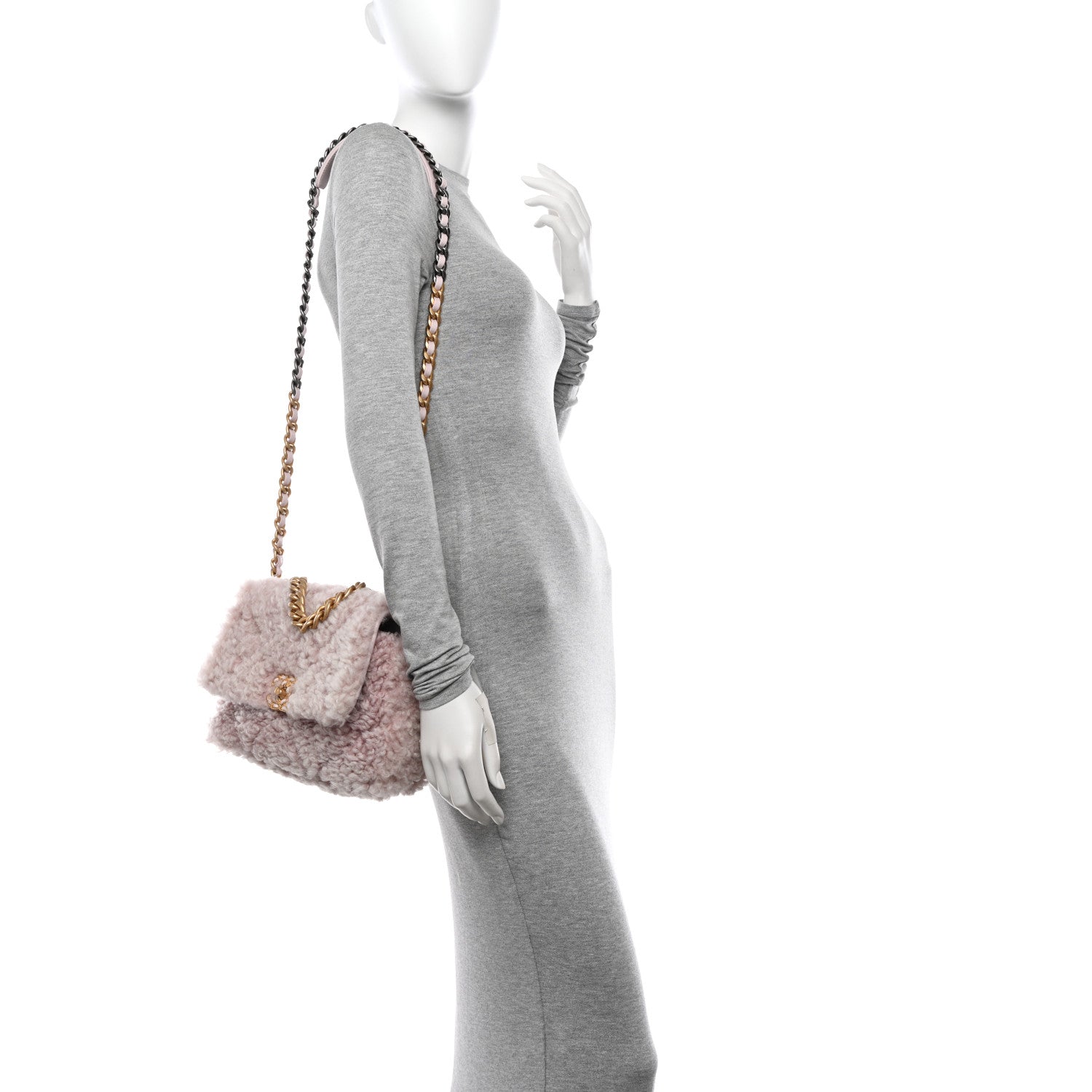 Chanel Shearling Sheepskin Medium Chanel 19 Flap Light Pink 2 of 10