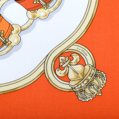 Hermes Cashmere Silk Cavalcadour Shawl 140 Orange White Brun 4 of 6