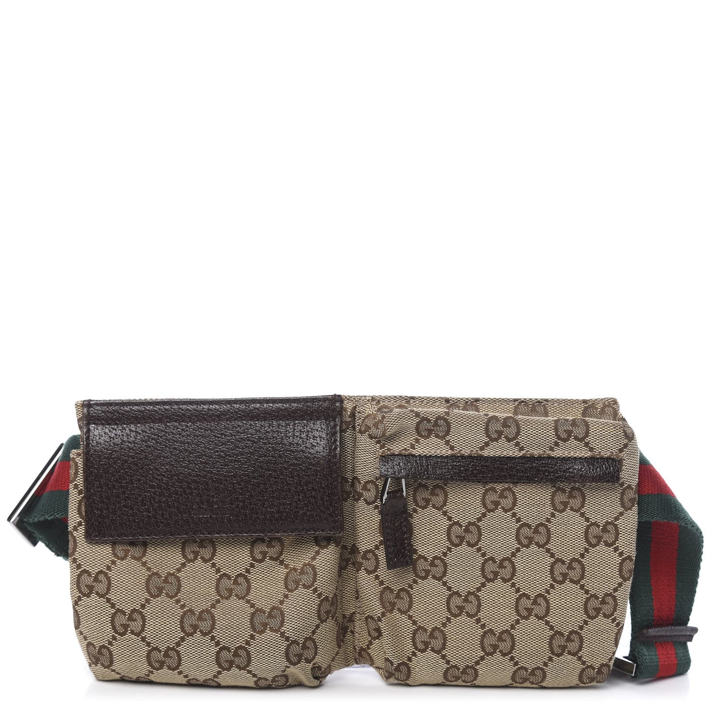 GG Monogram Double Pocket Belt Bag Dark Brown